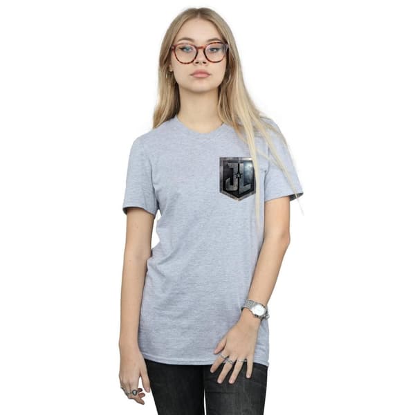 DC Comics Womens/Ladies Justice League Movie Shield Faux Pocket Cotton Boyfriend T-Shirt