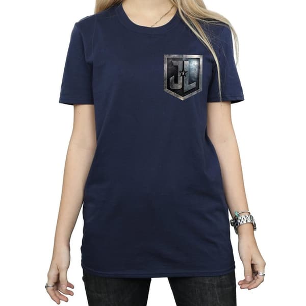 DC Comics Womens/Ladies Justice League Movie Shield Faux Pocket Cotton Boyfriend T-Shirt