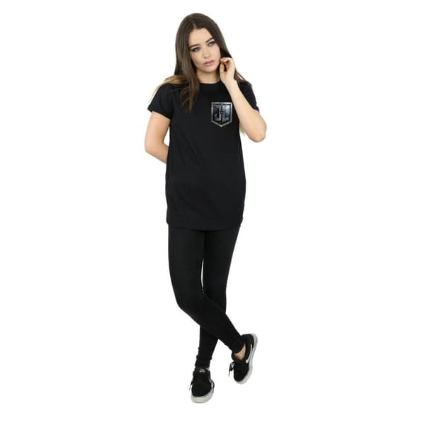 DC Comics Womens/Ladies Justice League Movie Shield Faux Pocket Cotton Boyfriend T-Shirt