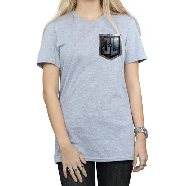 DC Comics Womens/Ladies Justice League Movie Shield Faux Pocket Cotton Boyfriend T-Shirt