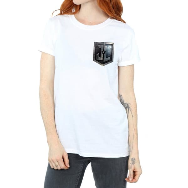 DC Comics Womens/Ladies Justice League Movie Shield Faux Pocket Cotton Boyfriend T-Shirt