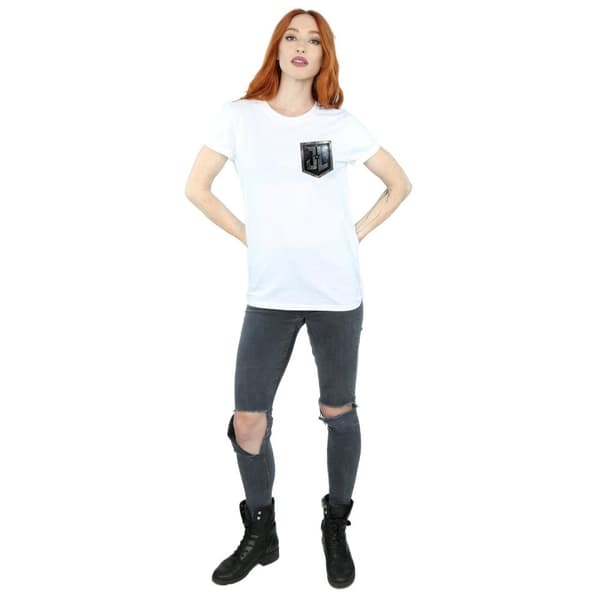 DC Comics Womens/Ladies Justice League Movie Shield Faux Pocket Cotton Boyfriend T-Shirt