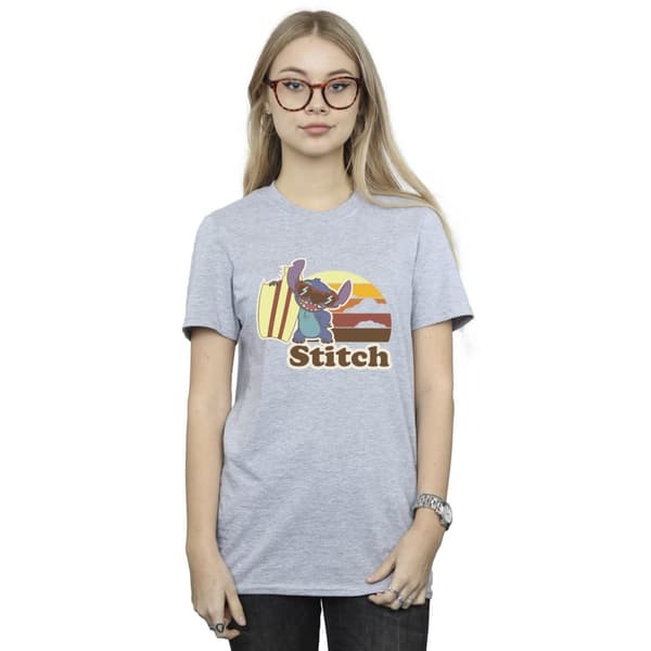 Disney Womens/Ladies Lilo And Stitch Bitten Surfboard Cotton Boyfriend T-Shirt