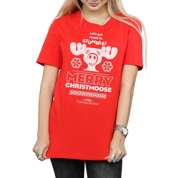 National Lampoon´s Christmas Vacation Womens/Ladies Merry Christmoose Cotton Boyfriend T-Shirt