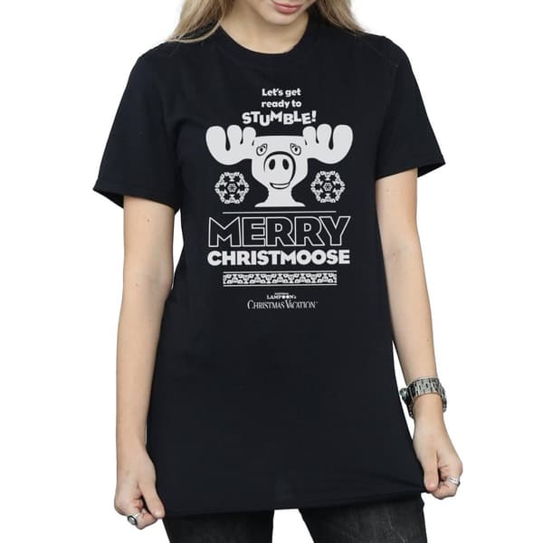 National Lampoon´s Christmas Vacation Womens/Ladies Merry Christmoose Cotton Boyfriend T-Shirt