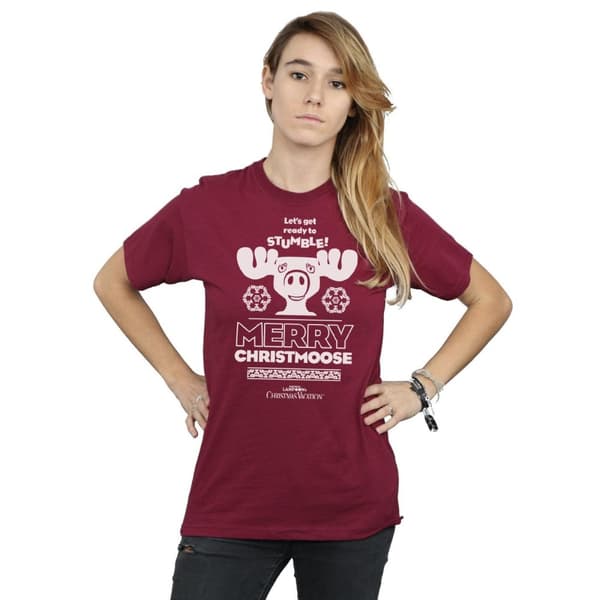 National Lampoon´s Christmas Vacation Womens/Ladies Merry Christmoose Cotton Boyfriend T-Shirt