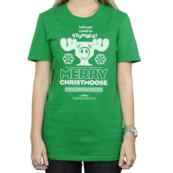 National Lampoon´s Christmas Vacation Womens/Ladies Merry Christmoose Cotton Boyfriend T-Shirt