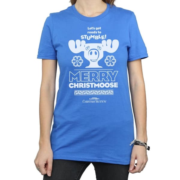National Lampoon´s Christmas Vacation Womens/Ladies Merry Christmoose Cotton Boyfriend T-Shirt