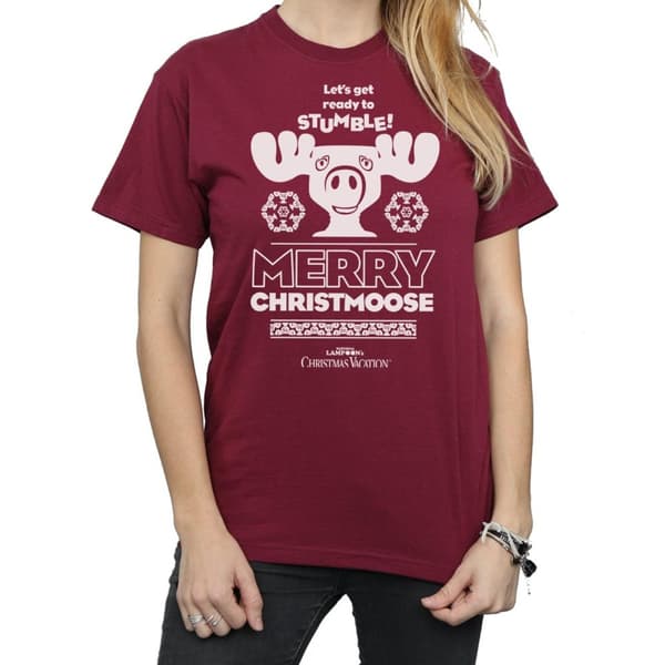 National Lampoon´s Christmas Vacation Womens/Ladies Merry Christmoose Cotton Boyfriend T-Shirt
