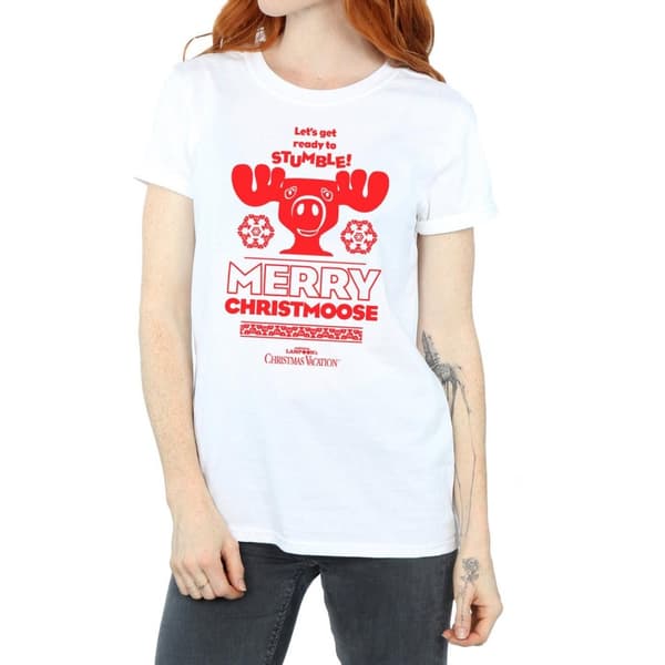 National Lampoon´s Christmas Vacation Womens/Ladies Merry Christmoose Cotton Boyfriend T-Shirt
