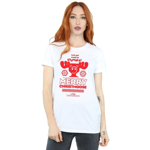National Lampoon´s Christmas Vacation Womens/Ladies Merry Christmoose Cotton Boyfriend T-Shirt