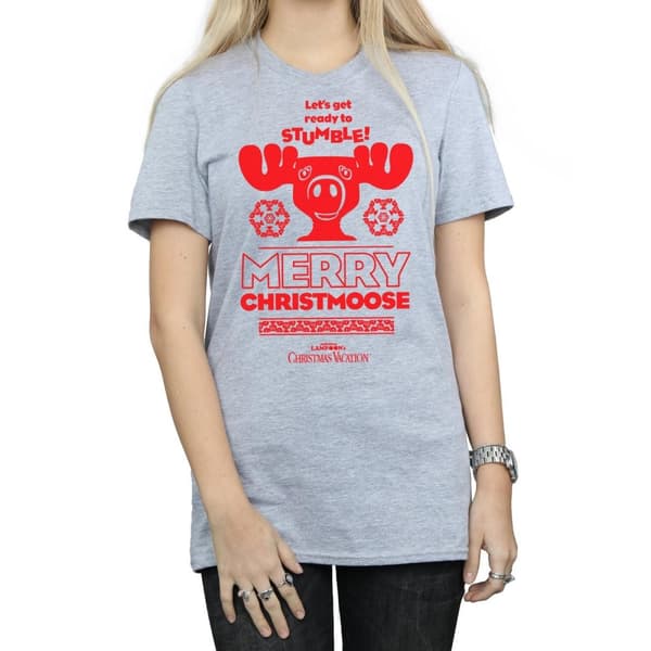 National Lampoon´s Christmas Vacation Womens/Ladies Merry Christmoose Cotton Boyfriend T-Shirt