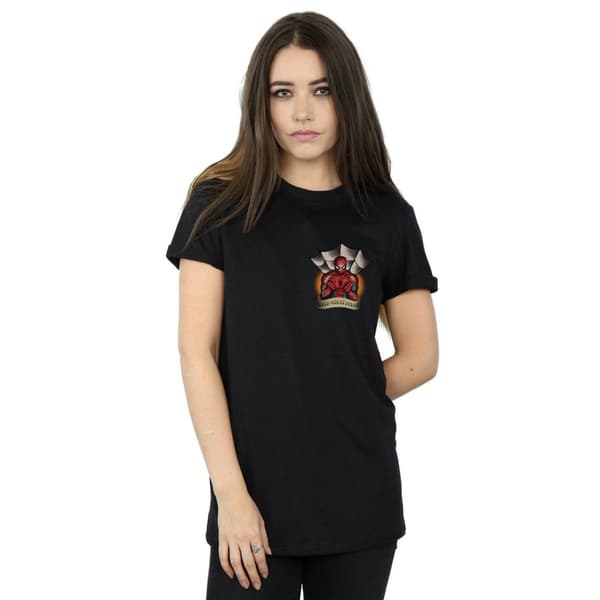 Marvel Womens/Ladies Spider-Man Tattoo Breast Print Cotton Boyfriend T-Shirt