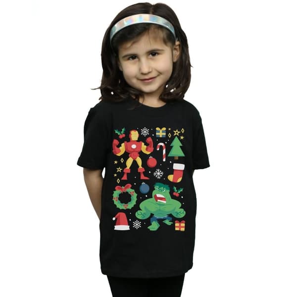 Marvel T-shirt i bomull för flickor med Iron Man och Hulken på juldagen