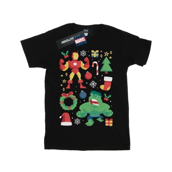 Marvel T-shirt i bomull för flickor med Iron Man och Hulken på juldagen Black 12-13 Years