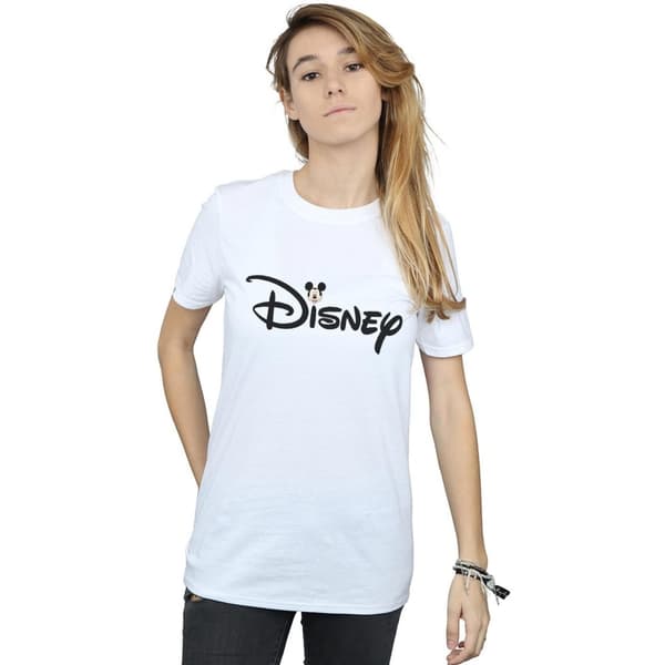 Disney Dam/Tjej Musse Pigg Logo Huvud Bomull Boyfriend T-shirt