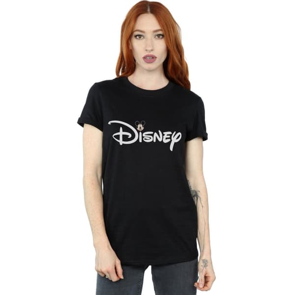 Disney Dam/Tjej Musse Pigg Logo Huvud Bomull Boyfriend T-shirt