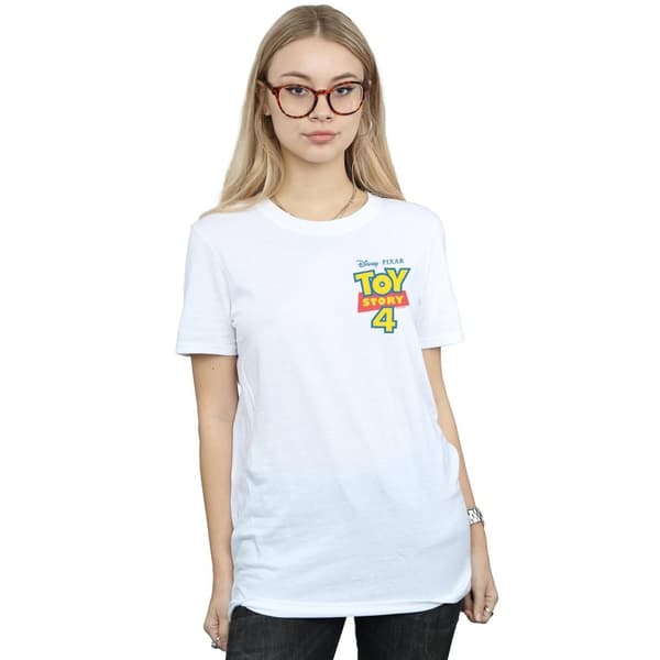 Disney Pojkvänst-shirt i bomull med Toy Story 4-logotyp och brösttryck för damer/damer