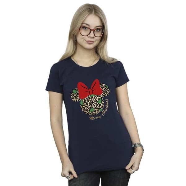 Disney Womens/Ladies Minnie Mouse Leopard Christmas Cotton T-Shirt