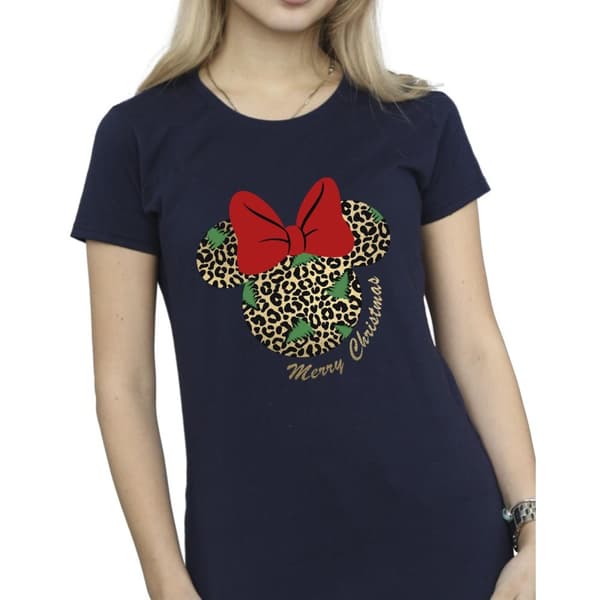 Disney Womens/Ladies Minnie Mouse Leopard Christmas Cotton T-Shirt