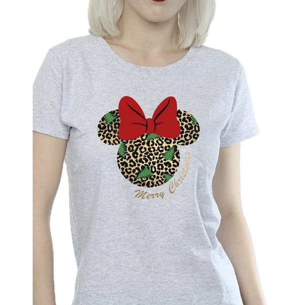 Disney Womens/Ladies Minnie Mouse Leopard Christmas Cotton T-Shirt