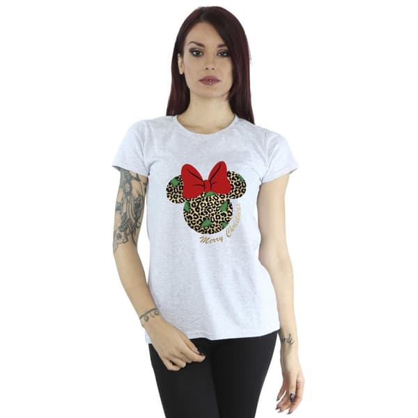 Disney Womens/Ladies Minnie Mouse Leopard Christmas Cotton T-Shirt