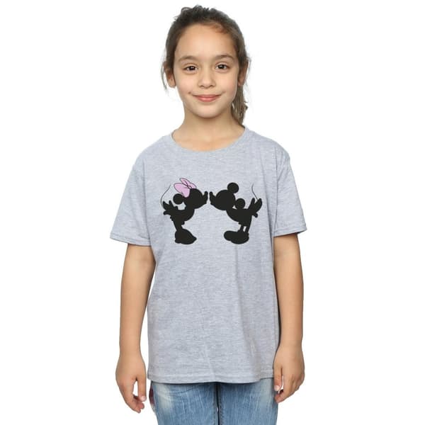 Disney Girls Mickey Minnie Kiss Silhouette Cotton T-Shirt