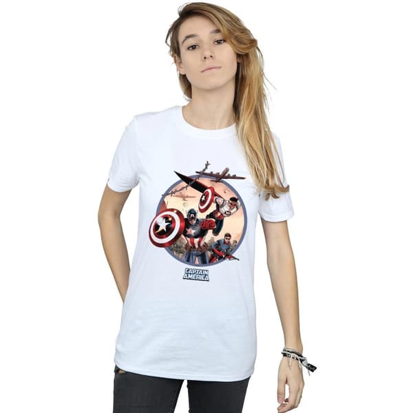 Marvel Womens/Ladies Captain America And Falcon In Battle Cotton Boyfriend T-Shirt