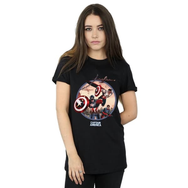 Marvel Womens/Ladies Captain America And Falcon In Battle Cotton Boyfriend T-Shirt