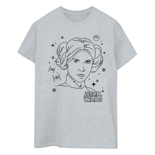 Star Wars Womens/Ladies Episode IV: A New Hope Leia Christmas Sketch Cotton Boyfriend T-Shirt Sports Grey L
