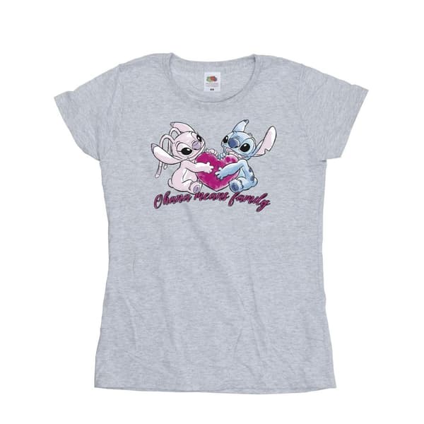 Disney Dam/Tjej Lilo And Stitch Ohana Heart With Angel - T-shirt i bomull Sports Grey M