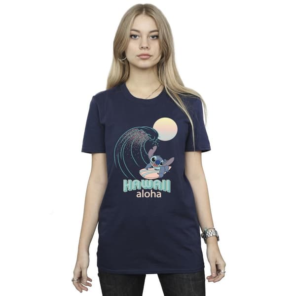 Disney Womens/Ladies Lilo And Stitch Hawaii Cotton Boyfriend T-Shirt Navy Blue 3XL