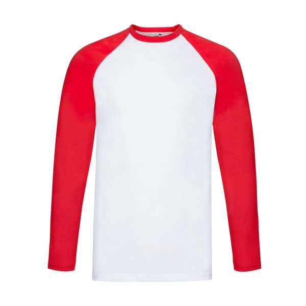 Fruit of the Loom Unisex Adult Contrast Long-Sleeved Baseball T-Shirt White/Red S