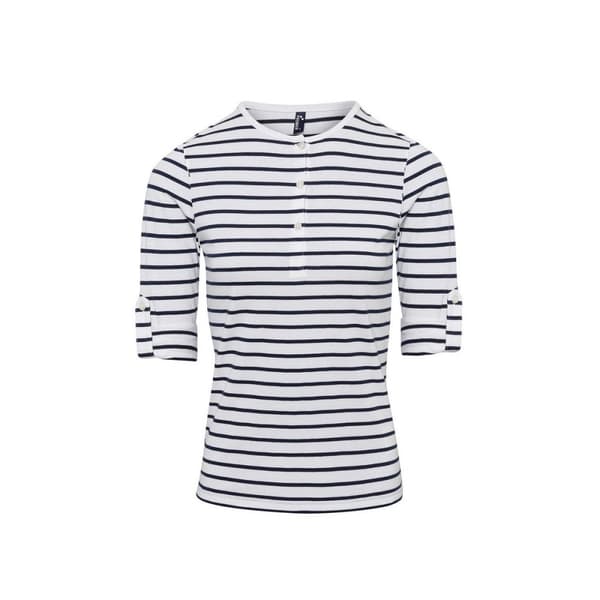Premier Womens/Ladies Long John Striped Roll Sleeve T-Shirt