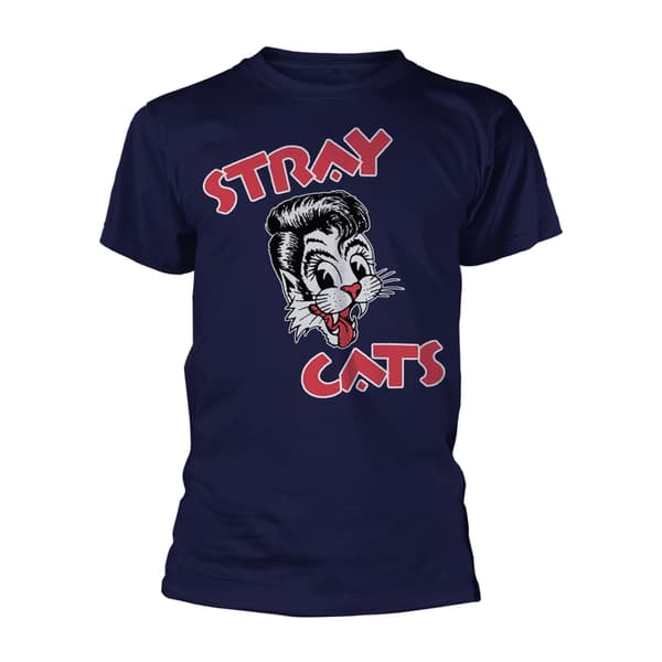 STRAY CATS - T-SHIRT, CAT LOGO (NAVY) XL
