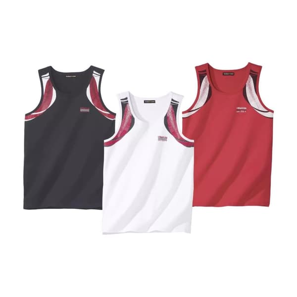 Atlas For Men Västtopp med grafiskt tryck för herrar (3-pack) Black/Red/White XL