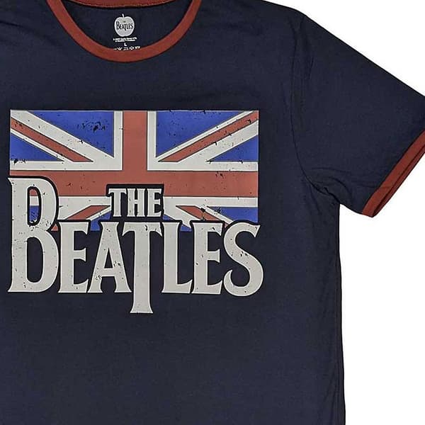 The Beatles Unisex Adult Logo & Vintage Flag Cotton Ringer T-Shirt