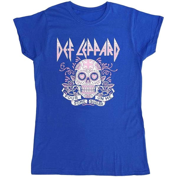 Def Leppard Womens/Ladies Pour Some Sugar On Me Skull Cotton T-Shirt Blue S