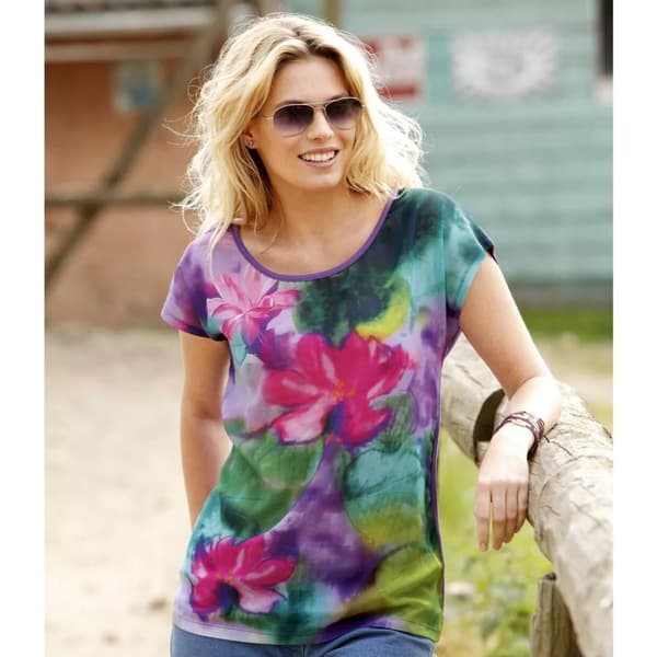 Atlas For Women T-shirt med blomster i dobbeltstof til kvinder/damer