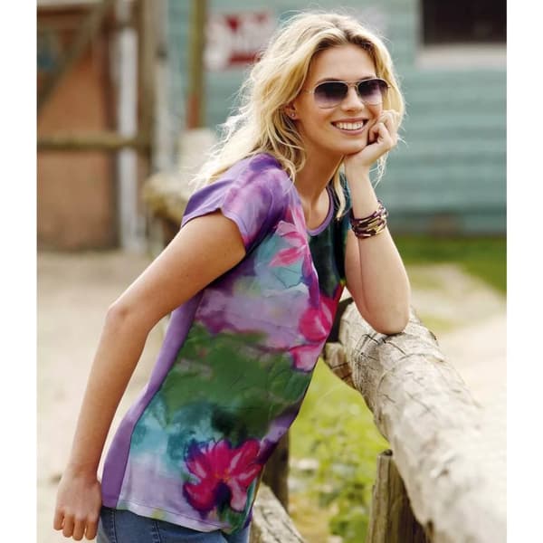 Atlas For Women T-shirt med blomster i dobbeltstof til kvinder/damer