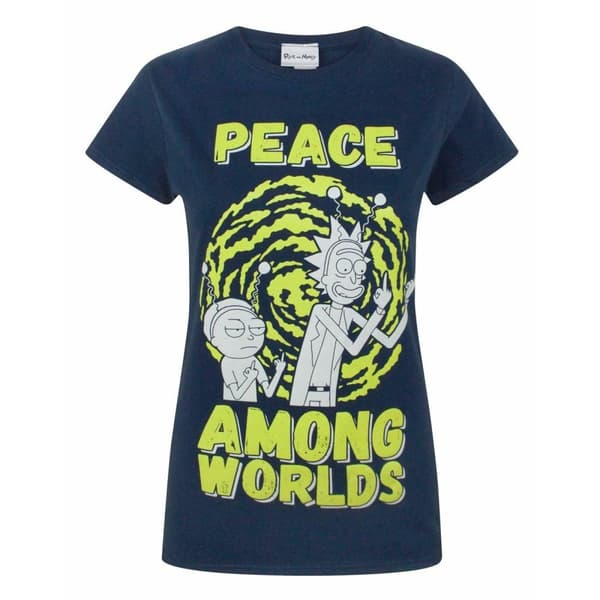 Rick And Morty Womens/Ladies Peace Among Worlds T-Shirt Blue XL