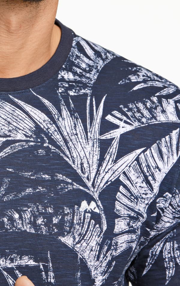 Lindbergh Blue - T-shirt 30-422044 Bladmönstrad