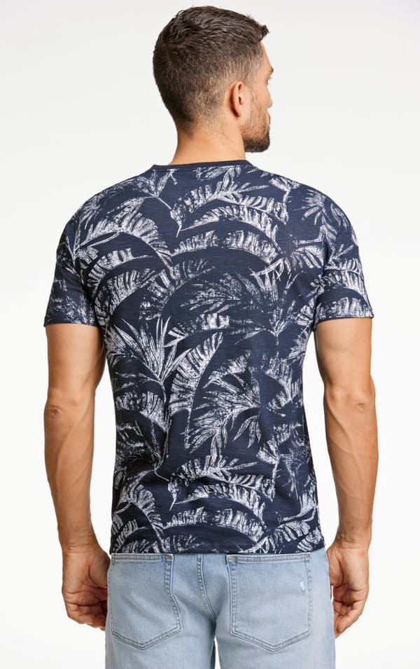 Lindbergh Blue - T-shirt 30-422044 Bladmönstrad