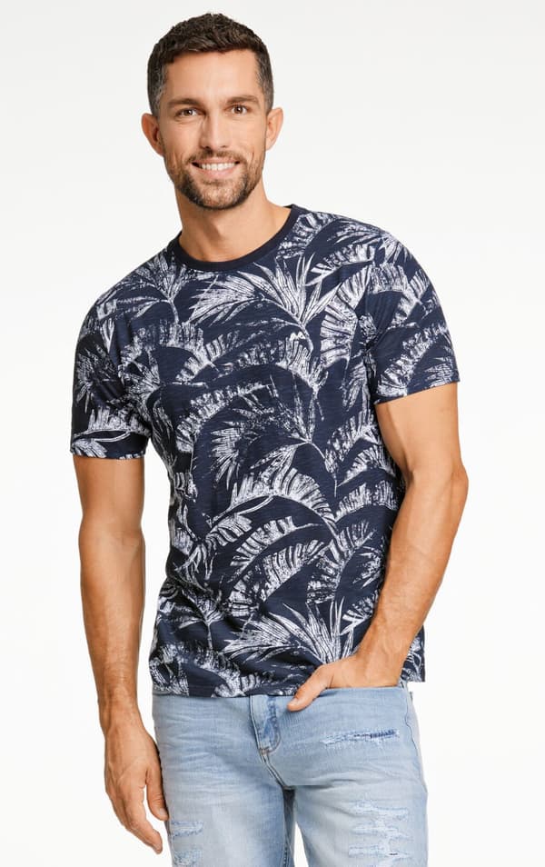 Lindbergh Blue - T-shirt 30-422044 Bladmönstrad