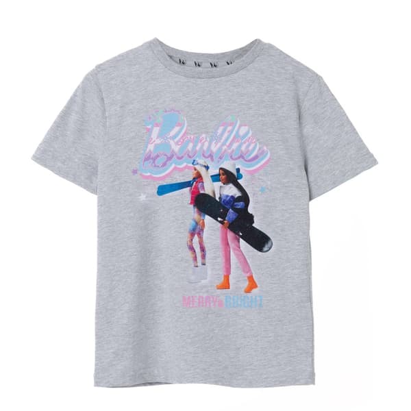 Barbie Girls Merry & Bright Short-Sleeved T-Shirt Grey Marl 5-6 Years