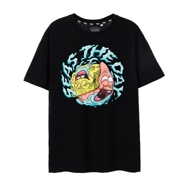 SpongeBob SquarePants Mens Seas The Day Short-Sleeved T-Shirt Black XL