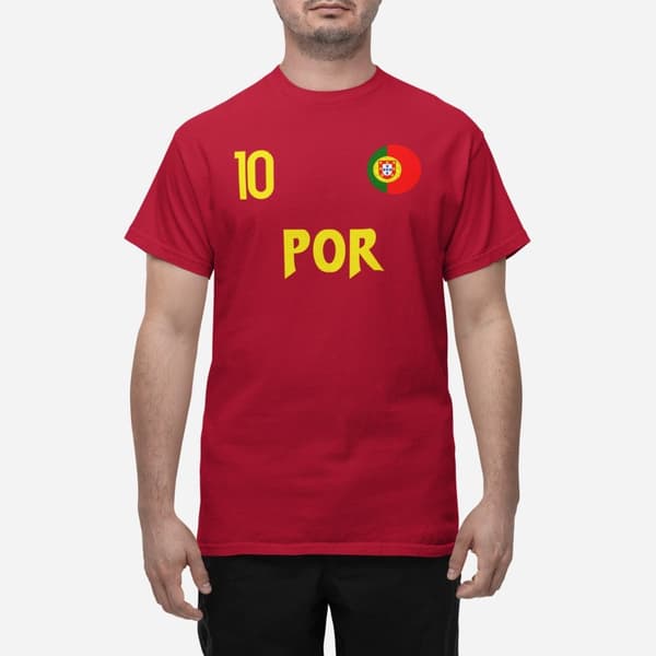 Portugal landslag t-shirt i röd med POR & 10 fotboll euro24