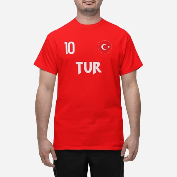 Turkiet landslag t-shirt i röd med TUR & 10 fotboll euro24