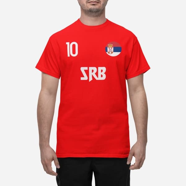 Serbiens landslag t-shirt i röd med SRB & 10 fotboll euro24