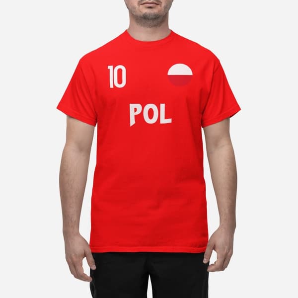 Polen landslag t-shirt i röd POL & 10 fotboll euro24